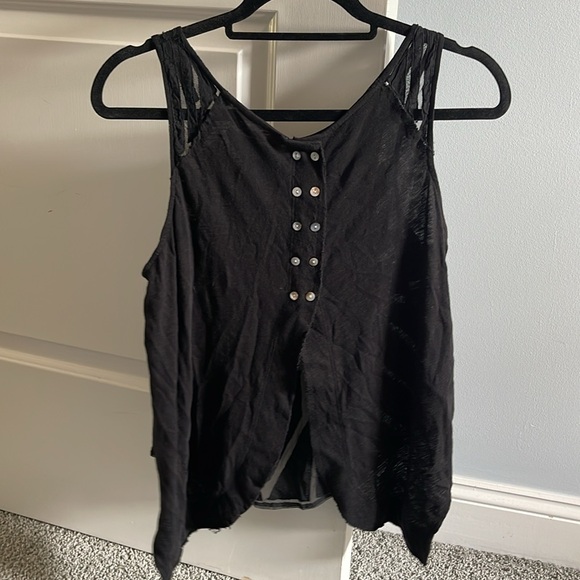 Free people black mesh front with buttons on back and slit - Picture 3 of 3